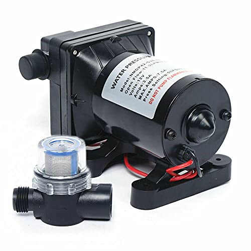 Bomba de membrana, 4 cámaras, bomba de alta presión con interruptor de presión y bomba de agua Bypass RV de color negro, 12 V, 55 PSI, 3,8 bar, para caravana, barco, caravana, jardín