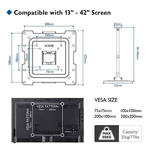 BONTEC Soporte TV Pared para Televisiones/Monitores Planos de LED/LCD/OLED 13-42 Pulgadas, Giratorio,Inclinado, Ampliable/Retráctil Brazos Articulado, Carga Máx. 35kg, Máx VESA 200x200mm