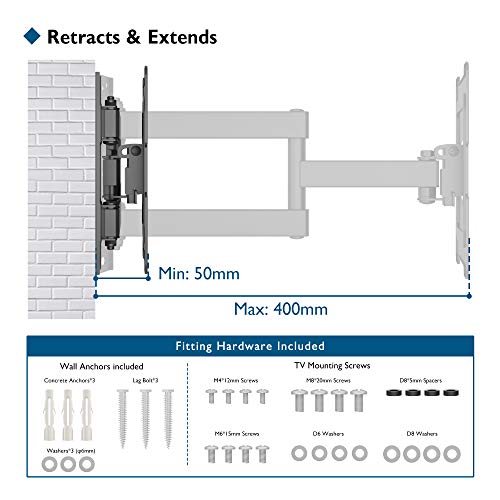 BONTEC Soporte TV Pared para Televisiones/Monitores Planos de LED/LCD/OLED 13-42 Pulgadas, Giratorio,Inclinado, Ampliable/Retráctil Brazos Articulado, Carga Máx. 35kg, Máx VESA 200x200mm