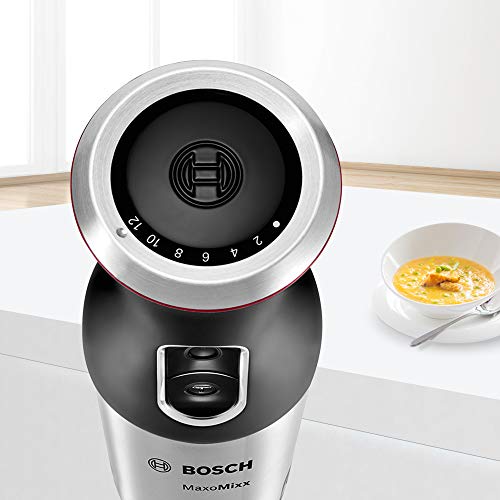 Bosch Hogar MaxoMixx Batidora de Mano, con 1 Accesorio, con cúpula antisucción, 1000 W, Acero Inoxidable, 12 Velocidades, Negro