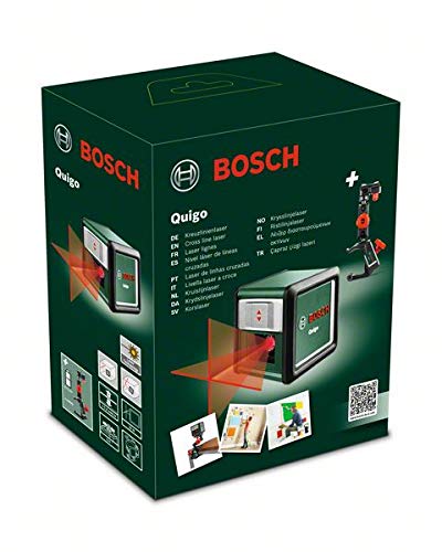 Bosch Quigo 3 - Nivel láser en cruz (2 pilas de 1.5 V AAA, pinza MM2, alcance: 10 m, precisión: ± 0,8 mm/m)