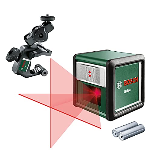 Bosch Quigo 3 - Nivel láser en cruz (2 pilas de 1.5 V AAA, pinza MM2, alcance: 10 m, precisión: ± 0,8 mm/m)