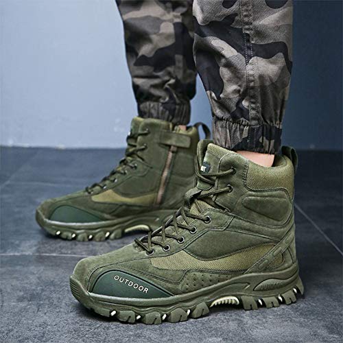 Botas de Senderismo para Hombre, Impermeables, Altas, con Cordones, con Cremallera, Antideslizantes, Botas del Desierto, Transpirables, al Aire Libre, Otoño Invierno, Botines, Verde Militar