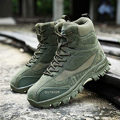 Botas de Senderismo para Hombre, Impermeables, Altas, con Cordones, con Cremallera, Antideslizantes, Botas del Desierto, Transpirables, al Aire Libre, Otoño Invierno, Botines, Verde Militar