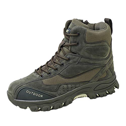 Botas de Senderismo para Hombre, Impermeables, Altas, con Cordones, con Cremallera, Antideslizantes, Botas del Desierto, Transpirables, al Aire Libre, Otoño Invierno, Botines, Verde Militar