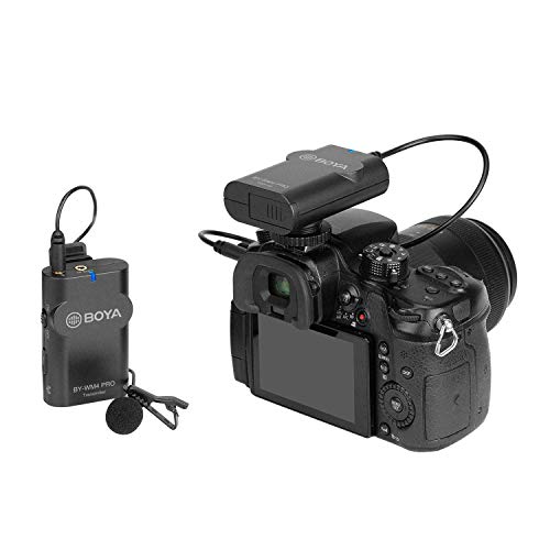 BOYA by-WM4 Pro K1 2.4G Sistema de micrófono inalámbrico (un transmisor + un Receptor) con Funda rígida Compatible con cámara DSLR Camcorder, Smartphone, PC, Tableta, entrevista de grabación de Audio