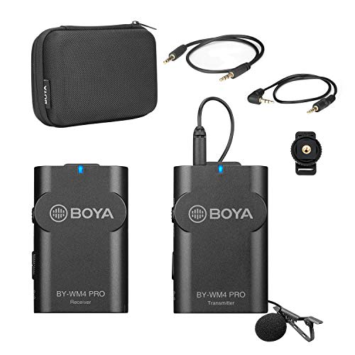 BOYA by-WM4 Pro K1 2.4G Sistema de micrófono inalámbrico (un transmisor + un Receptor) con Funda rígida Compatible con cámara DSLR Camcorder, Smartphone, PC, Tableta, entrevista de grabación de Audio