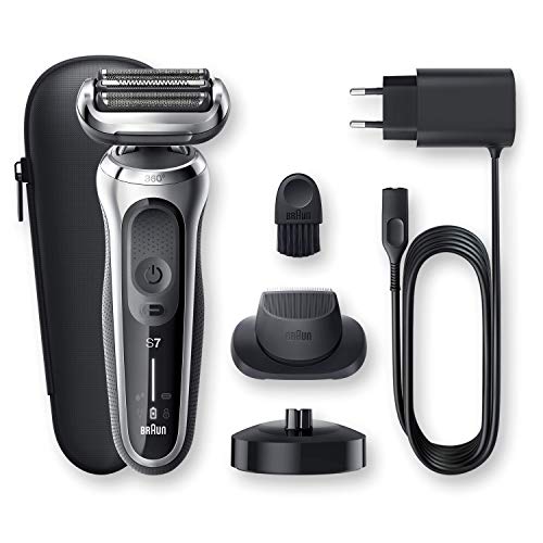 Braun Series 7 Afeitadora Eléctrica Hombre, Máquina de Afeitar Barba de Láminas con Recortadora de Precisión y Tecnología AutoSense, Base de Carga, Recargable, Inalámbrica, 70-S4200 CS, Plata