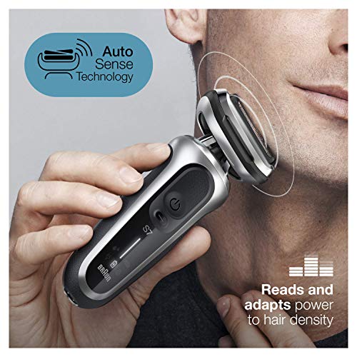 Braun Series 7 Afeitadora Eléctrica Hombre, Máquina de Afeitar Barba de Láminas con Recortadora de Precisión y Tecnología AutoSense, Base de Carga, Recargable, Inalámbrica, 70-S4200 CS, Plata