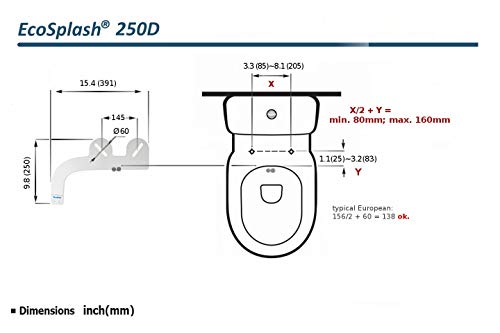 Brookpad EcoSplash 250D - Inodoro para bidé con chorro de agua dulce | No electrico | Duchas retráctiles de doble boquilla | Diseño delgado sofisticado de 5.2 mm