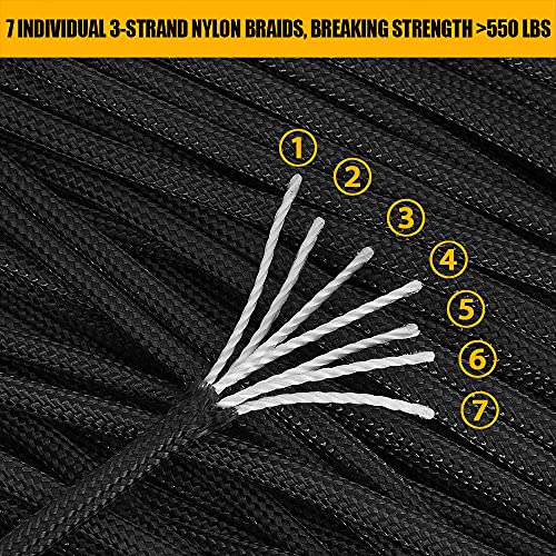 Brotree Paracord Cuerda de Paracaídas de Nylon 550 lbs 7 Resistentes Hebras de Fibra Poliéster para Escalada Kit de Supervivencia Acampada (Estándar, Reflectante)