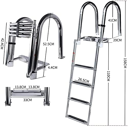 BSJZ Escalera de baño de 4 escalones, Escalera de Acero Inoxidable para Barco, con Dispositivo de fijación de popa y Tornillo Fijo para Plataforma de baño para Piscina de Yates