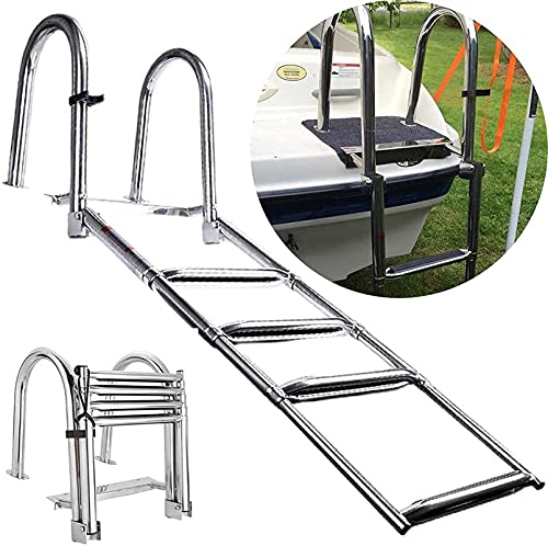 BSJZ Escalera de baño de 4 escalones, Escalera de Acero Inoxidable para Barco, con Dispositivo de fijación de popa y Tornillo Fijo para Plataforma de baño para Piscina de Yates