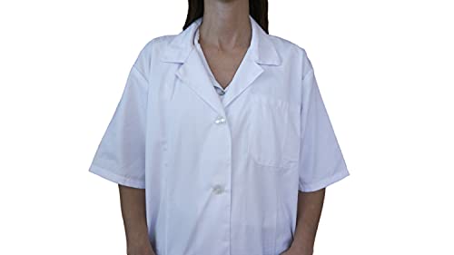 BSPOT Bata Médico Manga Corta Blanco Bata de Laboratorio Enfermera Sanitaria de Trabajo para Médicos Mujer (L)