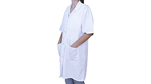 BSPOT Bata Médico Manga Corta Blanco Bata de Laboratorio Enfermera Sanitaria de Trabajo para Médicos Mujer (M)