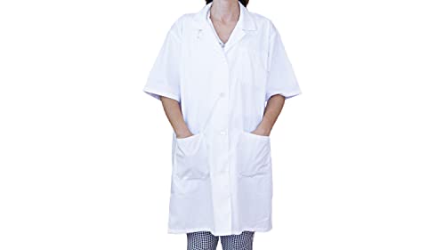 BSPOT Bata Médico Manga Corta Blanco Bata de Laboratorio Enfermera Sanitaria de Trabajo para Médicos Mujer (M)