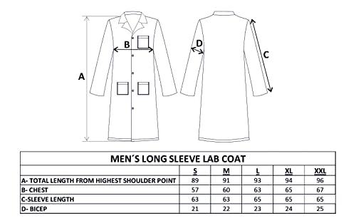 BSPOT Bata Médico Manga Larga Blanco Bata de Laboratorio Enfermera Sanitaria de Trabajo para Médicos Hombre (M)