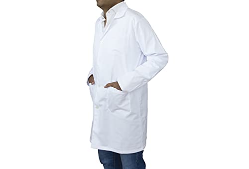 BSPOT Bata Médico Manga Larga Blanco Bata de Laboratorio Enfermera Sanitaria de Trabajo para Médicos Hombre (M)