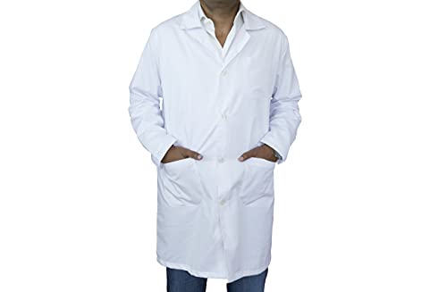 BSPOT Bata Médico Manga Larga Blanco Bata de Laboratorio Enfermera Sanitaria de Trabajo para Médicos Hombre (M)