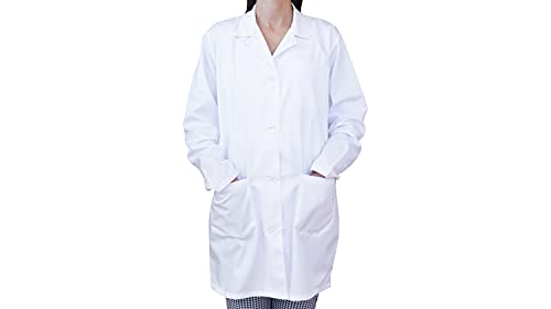 BSPOT Bata Médico Manga Larga Blanco Bata de Laboratorio Enfermera Sanitaria de Trabajo para Médicos Mujer (S)