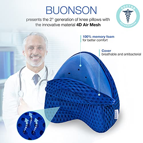 BUONSON Almohada para Piernas y Rodilla con 2 Fundas Transpirable - Cojin Ortopédica con Espuma de Memoria para Dormir de Lado - Alivia el Dolor de Espalda, Cadera y Articulaciones (Azul)