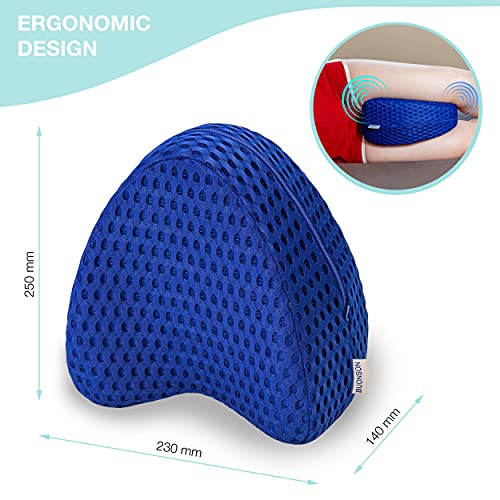 BUONSON Almohada para Piernas y Rodilla con 2 Fundas Transpirable - Cojin Ortopédica con Espuma de Memoria para Dormir de Lado - Alivia el Dolor de Espalda, Cadera y Articulaciones (Azul)