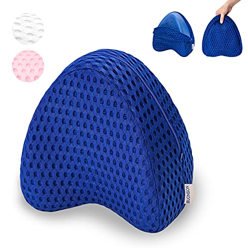 BUONSON Almohada para Piernas y Rodilla con 2 Fundas Transpirable - Cojin Ortopédica con Espuma de Memoria para Dormir de Lado - Alivia el Dolor de Espalda, Cadera y Articulaciones (Azul)