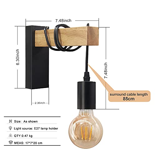 BYX Loft Style Lámpara moderna E27 Apliques de pared Luminaria para iluminación interior Pasillo Mesita de noche Soporte de lámpara de sala de estudio montado en la pared de metal