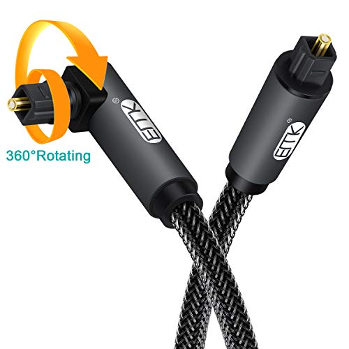 Cable óptico de ángulo recto, EMK [Actualización] 90 grados giratorio TOSLINK Plug Cable de fibra óptica para reproductores Blu-Ray, barra de sonido, HDTV, PS3/PS4, Xbox y más