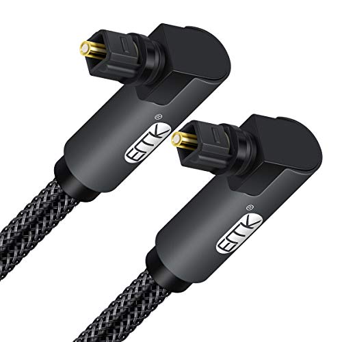 Cable óptico de ángulo recto, EMK [Actualización] 90 grados giratorio TOSLINK Plug Cable de fibra óptica para reproductores Blu-Ray, barra de sonido, HDTV, PS3/PS4, Xbox y más