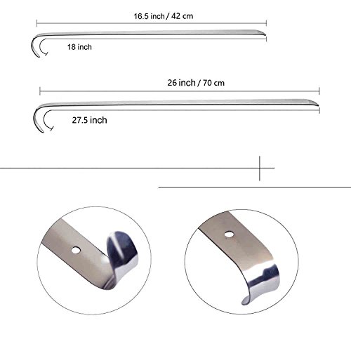 Calzador 2pc-Calzador(70cm&17cm / 42cm&17cm) de acero inoxidable con correa de cuero - acero inoxidable mango largo zapato cuerno zapato elevador colgante agujero - Fácil de utilizar (17cm&70cm)