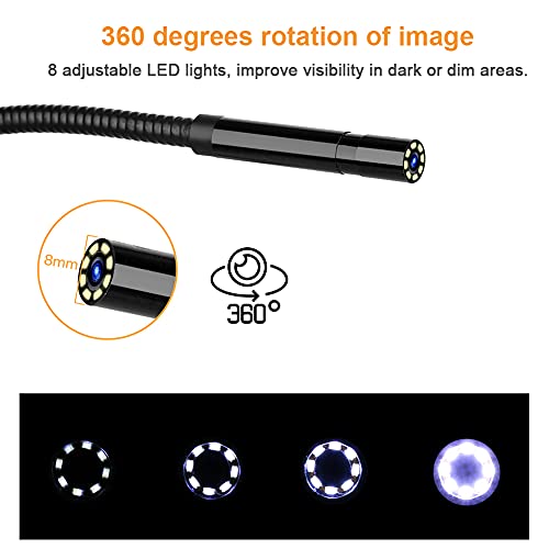 Cámara de Boroscopio, Cámara de Endoscopio Impermeable Recargable HD 1080P, Inspección de Tuberías de 8 LED para Inspección de Automóviles(#1)