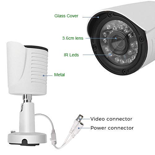 Cámara De Seguridad 2MP, 1080P Hybrid 4 in1 Bullet CCTV Cámara Myada HD CCTV Cámara 3000TVL, 4 IN 1,Lente de 3.6mm, 12PCS SDM Led, Apoyo UTC, BNC, IP66 Impermeable, HD TVI/CVI/AHD/CVBS Switchable