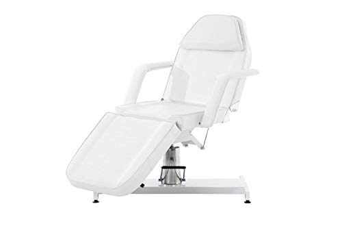 Camilla de Estética Hidráulica V2 Tapizada en Cuero Sintético I Camilla sillón de Masaje I Silla Dentista Regulable I Silla Tumbona con Repo, Color:Blanco