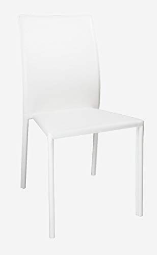 Camino a Casa ® | Set x4 Sillas Comedor, sillas Cocina, Silla Edge Blanca, Tela de Piel sintética, Espuma Eliocel Densidad de 38Kg en Asiento y Respaldo de 25kg, Estructura Hierro Cromado Revestido