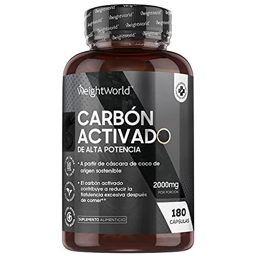 Carbón Activado Cápsulas 2000mg 180 cápsulas | Suplemento Dietético Para Gases, Digestión y Flatulencia, Carbón Vegetal Activado de Cáscara de Coco 100% Natural Keto, Testado en Laboratorio