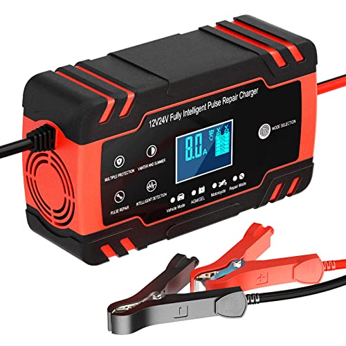 Cargador de Baterías, 8A 12V / 4A 24V Cargador de Batería de Coche Inteligente Completamente Automático, La Pantalla LCD se Utiliza en Cargador Bateria de Automóviles, Motocicletas, etc