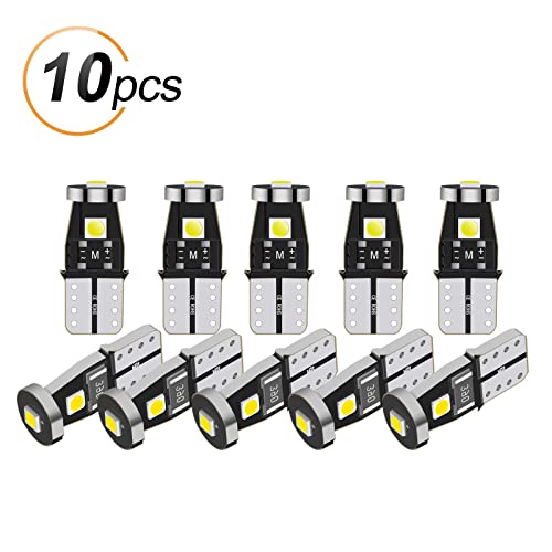 CARLUCI 10Pcs T10 Bombillas LED CANBUS,Luz T10 W5W Laterales Iluminación y más Wedge Lampara,sin Errores polaridad xenón 12V, para Coche Luz de Puertas,Lectura,Domo,Baúl,Matrícula Posición Luces 6000K