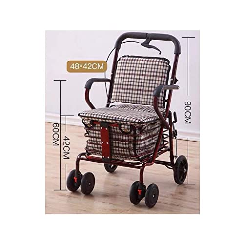 Carrito De La Compra Autopropulsado, Carrito De La Compra Plegable para Anciano con Asiento, Andadores para Personas Mayores, Apto para Alturas Inferiores A 158 Cm, Carga 100 (Rojo Vino)