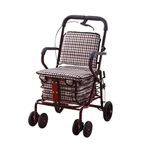 Carrito De La Compra Autopropulsado, Carrito De La Compra Plegable para Anciano con Asiento, Andadores para Personas Mayores, Apto para Alturas Inferiores A 158 Cm, Carga 100 (Rojo Vino)