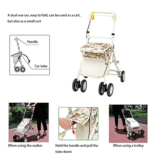 Carrito De La Compra for Ancianos Carrito De Compras Ligero Y Plegable Carrito De Compras De Empuje Manual for Ancianos De Aleación De Aluminio for Ancianos ( Color : Blanco , Size : 48*54*81~91cm )