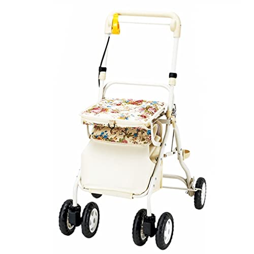 Carrito De La Compra for Ancianos Carrito De Compras Ligero Y Plegable Carrito De Compras De Empuje Manual for Ancianos De Aleación De Aluminio for Ancianos ( Color : Blanco , Size : 48*54*81~91cm )