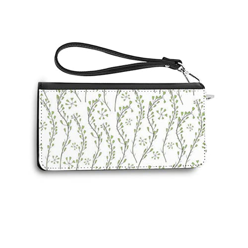 Carteras de Mujer Monedero Largo de Cuero capsella Flower Shepherds Purse capsella Bursa pastoris The Entire Plant Hand Drawn Vector seamlessPU de Moda Cartera con Tarjetero para Mujer Organizar One