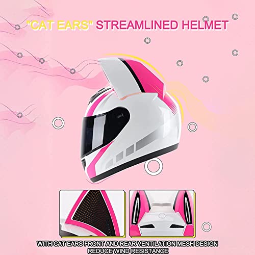 Casco Bluetooth Con Orejas De Gato Para Motocicleta Para Adultos Niñas Hombres Mujeres Aprobado Por ECE Casco Integral De Motocicleta Para Scooter Crucero Guantes Gratis Máscara C2, L=57-59CM