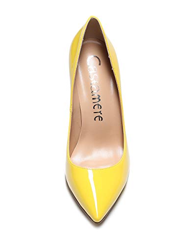 CASTAMERE Zapatos de Tacón Mujer Tacón de Aguja 10CM Charol Amarillo Zapatos EU 44