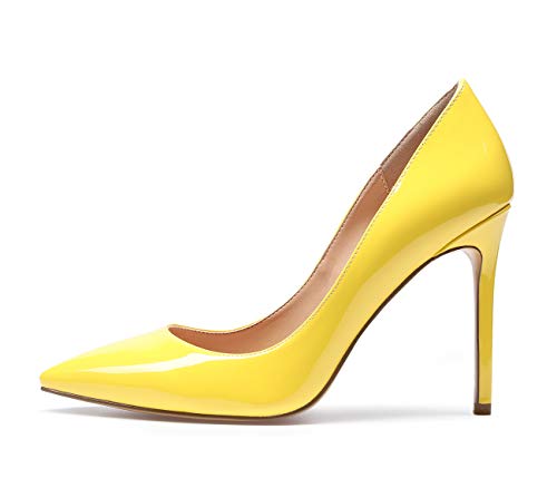 CASTAMERE Zapatos de Tacón Mujer Tacón de Aguja 10CM Charol Amarillo Zapatos EU 44