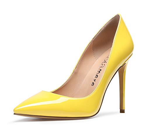 CASTAMERE Zapatos de Tacón Mujer Tacón de Aguja 10CM Charol Amarillo Zapatos EU 44