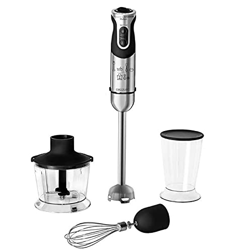 Cecotec Batidora de Mano Powerful Titanium 1000 Full. 1000 W, Pie XL, 21 Niveles y Turbo, Cuchilla 4 hojas con Recubrimiento de Titanio, , Soft Touch, Accesorios, Vaso de 500 ml