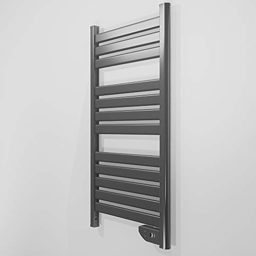 Cecotec Radiador Toallero Eléctrico Bajo Consumo Ready Warm 9050 Twin Towel Inox. Seca Toallas de 500 W, IP24 2 Modos, Temporizador, Pantalla LED, Kit de instalación, Gris oscuro