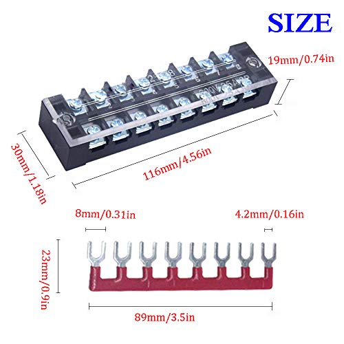 CEEYSEE Regleta de bornes atornillable, 6 unidades, 8 posiciones, doble fila, terminal de tornillo cubierto, 600 V, 25 A, 6 unidades, 8 posiciones, preaislado, color negro/rojo, 400 V, 25 A (DTB2508)